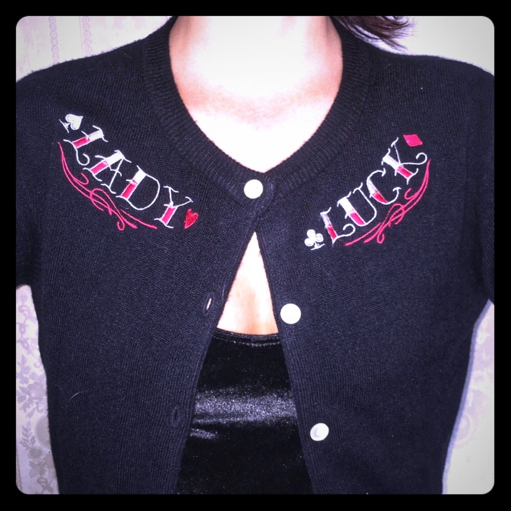 Lucky 13 Lady Luck embroidered Cardigan Sweater